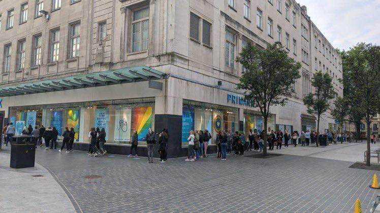 Huge queues outside Primark stores as non-essential shops open for first time since lockdown Photograph
