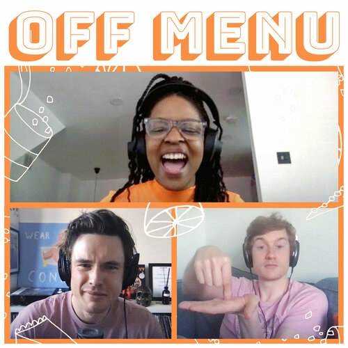 Julie Adenuga sits down with Ed Gamble and James Acaster for the Off Menu Podcast Photograph