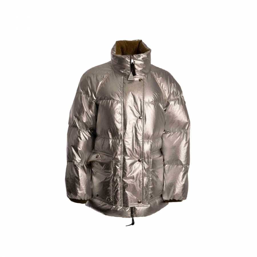 Moncler Paquita Short Down Jacket in Metallic Silver